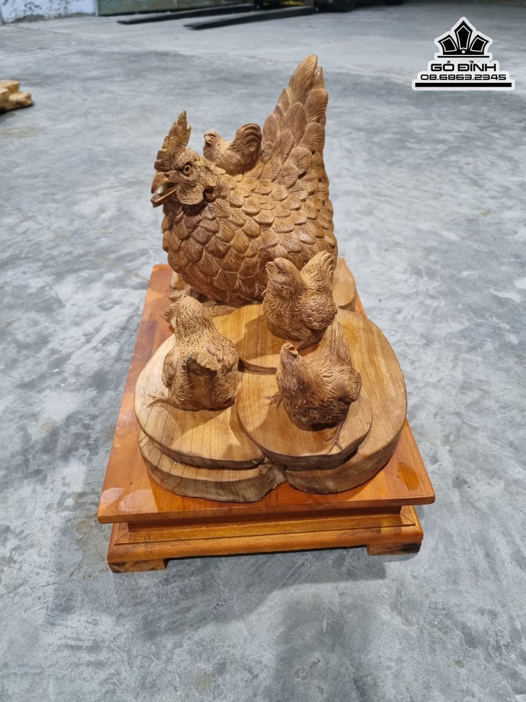 Tượng Đàn Gà Gỗ Ngọc Am Cao 31 Ngang 47 Sâu 28 (cm) 1
