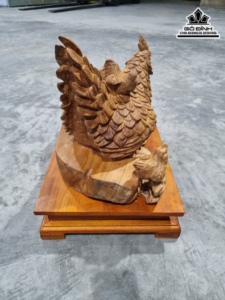 Tượng Đàn Gà Gỗ Ngọc Am Cao 31 Ngang 47 Sâu 28 (cm) 3