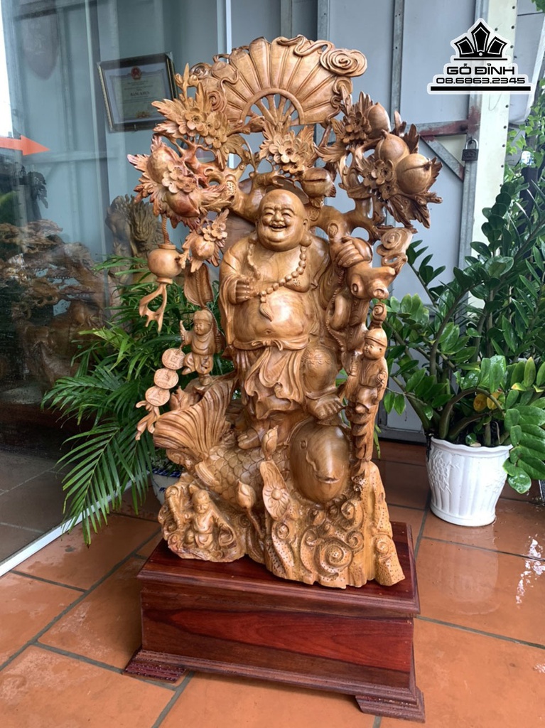 Tượng Phật Di Lặc Vác Cành Đào Gỗ Hương Việt Cao 135 Ngang 60 Sâu 23 (cm) 0