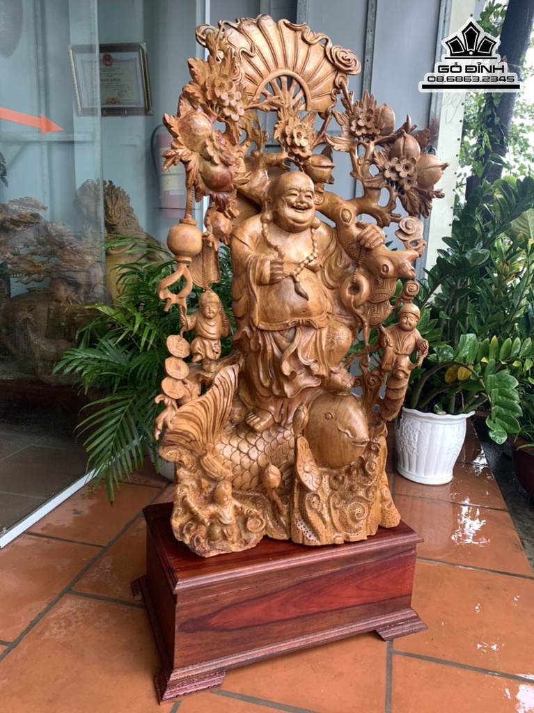Tượng Phật Di Lặc Vác Cành Đào Gỗ Hương Việt Cao 135 Ngang 60 Sâu 23 (cm) 1
