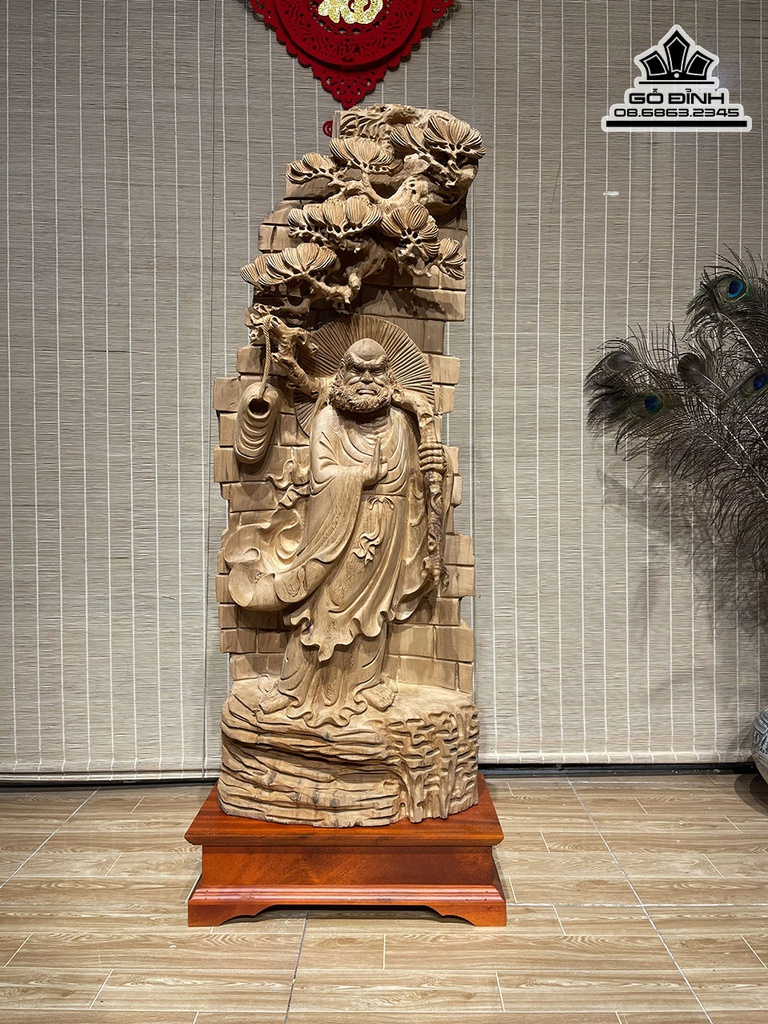 Tượng Đạt Ma Sư Tổ Giáo Hóa Gỗ Ngọc Am Cao 108 Ngang 40 Sâu 15 (cm) 1