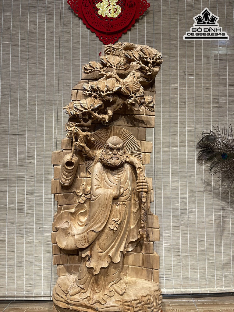 Tượng Đạt Ma Sư Tổ Giáo Hóa Gỗ Ngọc Am Cao 108 Ngang 40 Sâu 15 (cm) 2