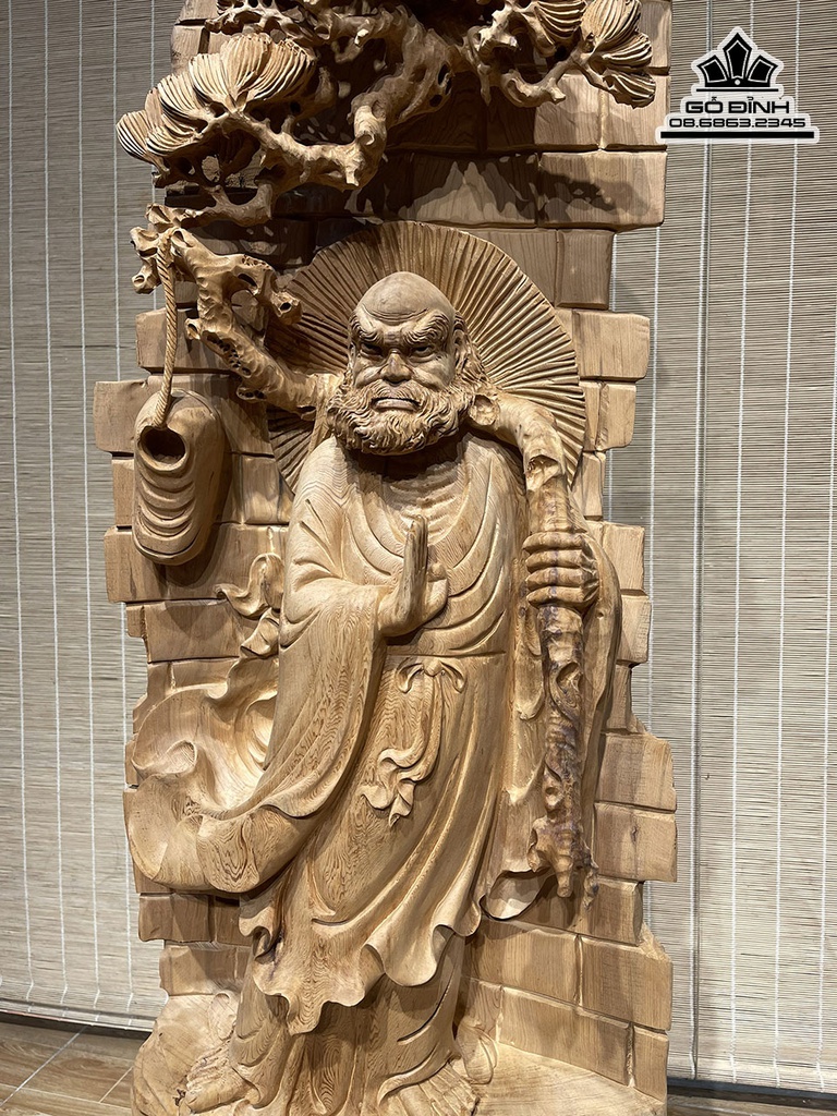 Tượng Đạt Ma Sư Tổ Giáo Hóa Gỗ Ngọc Am Cao 108 Ngang 40 Sâu 15 (cm) 3