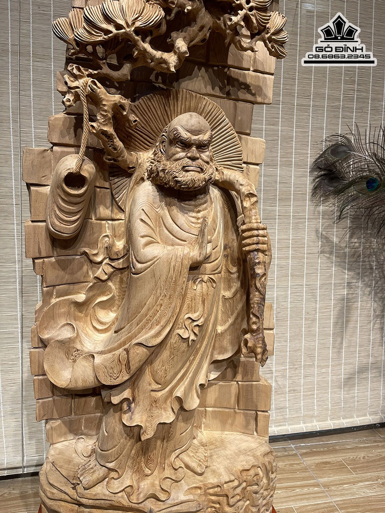 Tượng Đạt Ma Sư Tổ Giáo Hóa Gỗ Ngọc Am Cao 108 Ngang 40 Sâu 15 (cm) 4