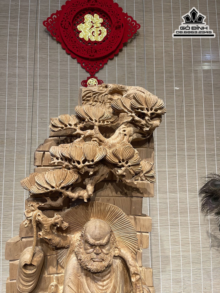 Tượng Đạt Ma Sư Tổ Giáo Hóa Gỗ Ngọc Am Cao 108 Ngang 40 Sâu 15 (cm) 5
