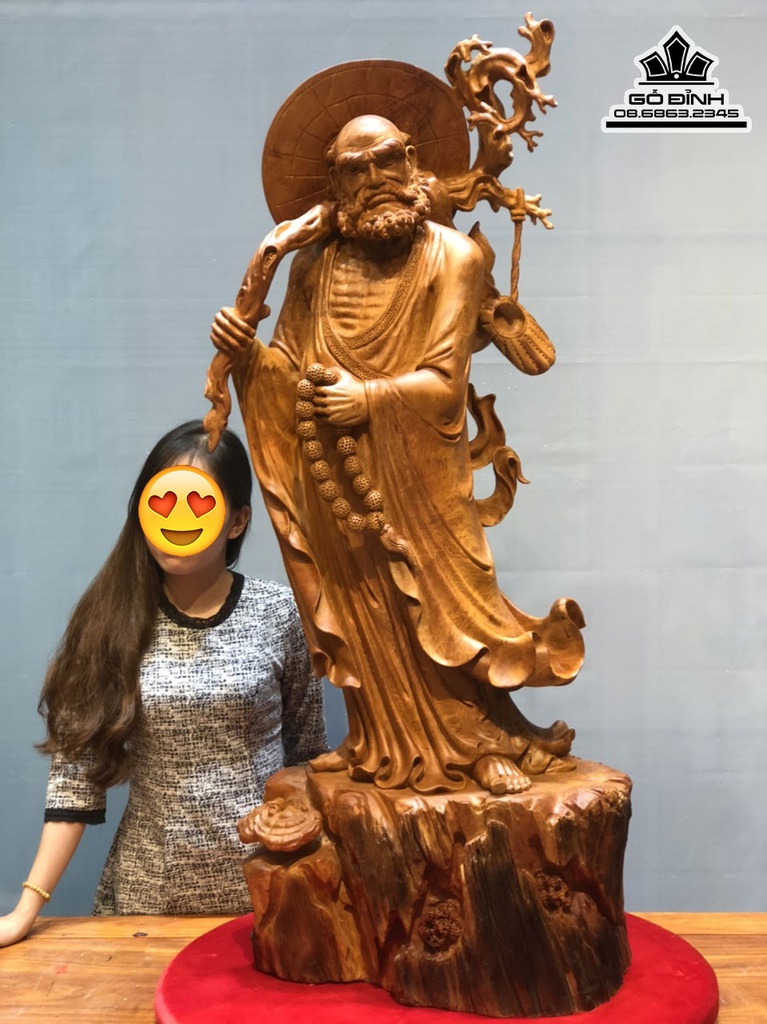 Tượng Đạt Ma Sư Tổ Giáo Hóa Gỗ Hương Việt Cao 128 Ngang 52 Sâu 32 (cm) 1