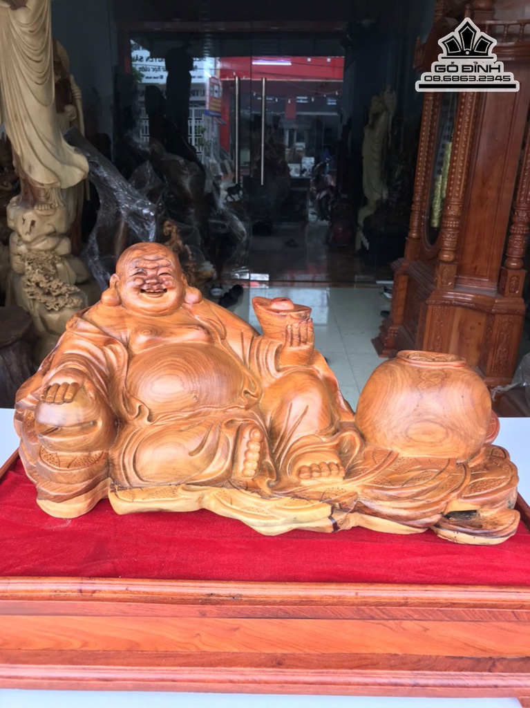 Tượng Phật Di Lặc Gỗ hương Việt Cao 25 Ngang 52 Sâu 25 (cm) 0