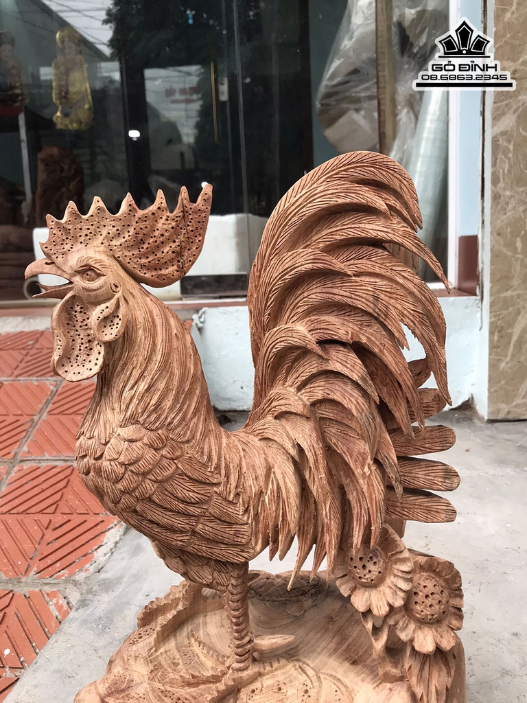 Tượng Gà Trống Gỗ Hương Việt Cao 42 Ngang 26 Sâu 19 (cm) 0