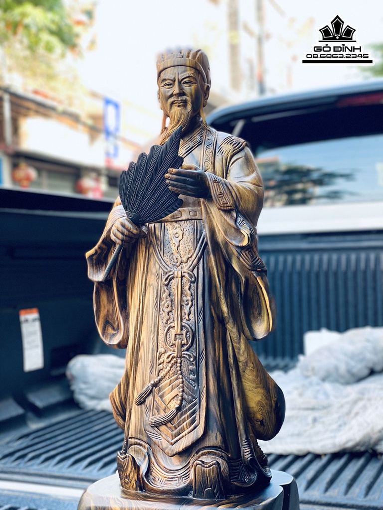 Tượng Không Minh Gỗ Mun Hoa Cao 60 Ngang 20 Sâu 14 (cm) 5