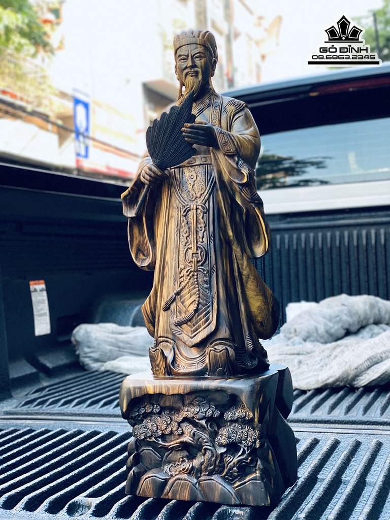 Tượng Không Minh Gỗ Mun Hoa Cao 60 Ngang 20 Sâu 14 (cm) 8