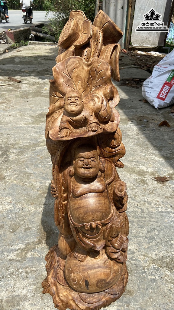 Tượng Phật Di Lặc Cầm Lá Sen Gỗ Ngọc Am Cao 70 Ngang 24 Sâu 22 (cm) 1