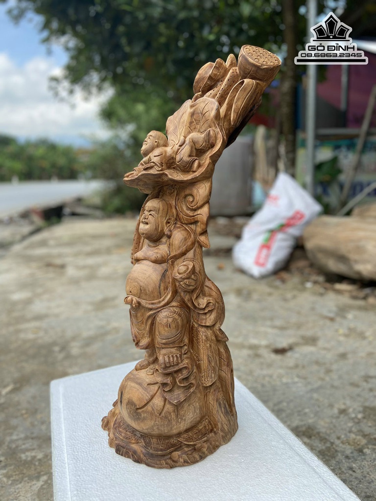 Tượng Phật Di Lặc Cầm Lá Sen Gỗ Ngọc Am Cao 70 Ngang 24 Sâu 22 (cm) 4