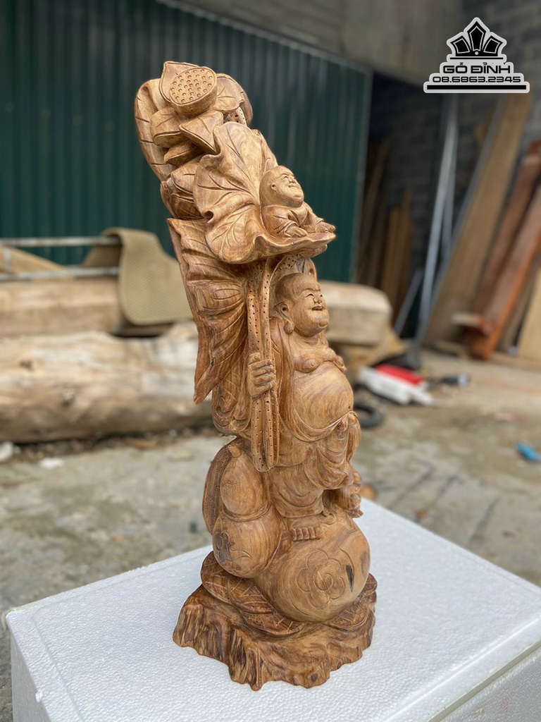 Tượng Phật Di Lặc Cầm Lá Sen Gỗ Ngọc Am Cao 70 Ngang 24 Sâu 22 (cm) 6