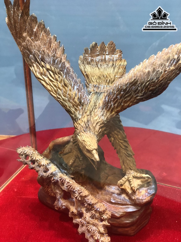 Tượng Đại Bàng Gỗ Hoàng Đàn Cao 26 Ngang 25 Sâu 12 Tủ 42-32-21 (cm) 1
