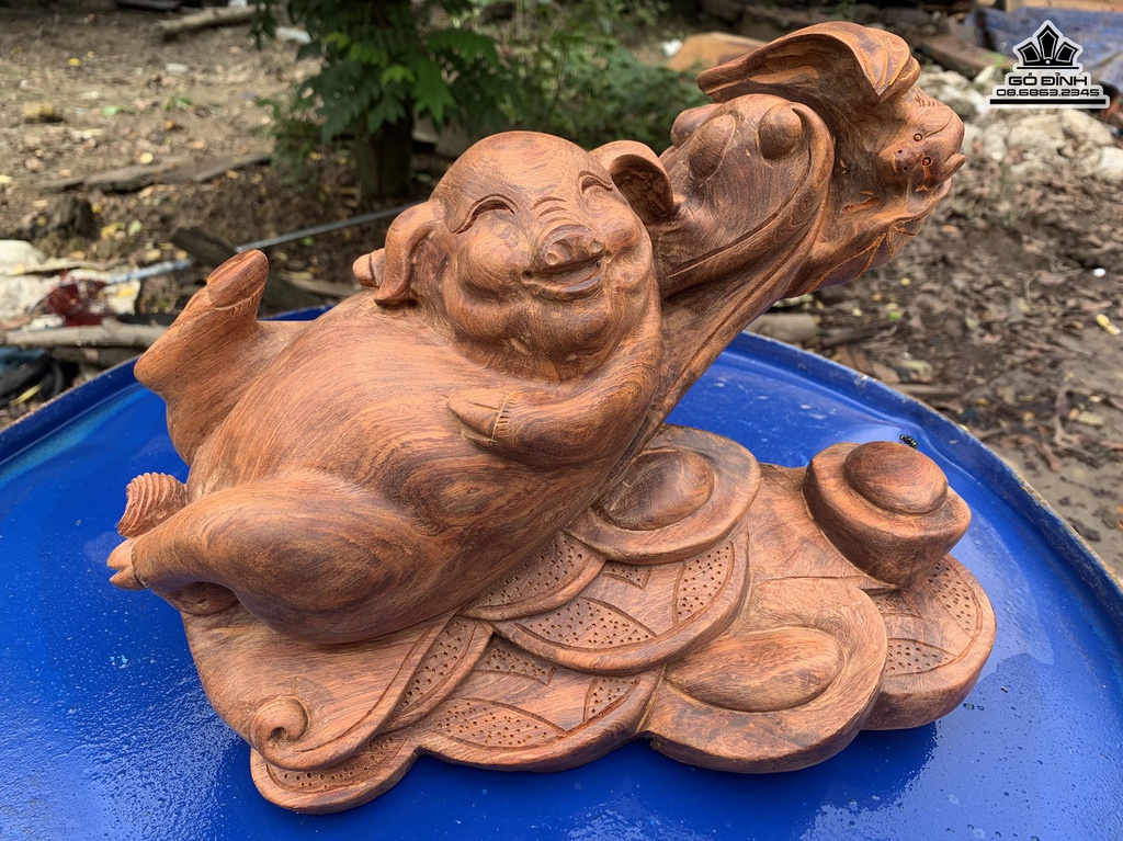 Tượng Heo Gỗ Hương Việt Cao 24 Ngang 32 Sâu 18 (cm) 0