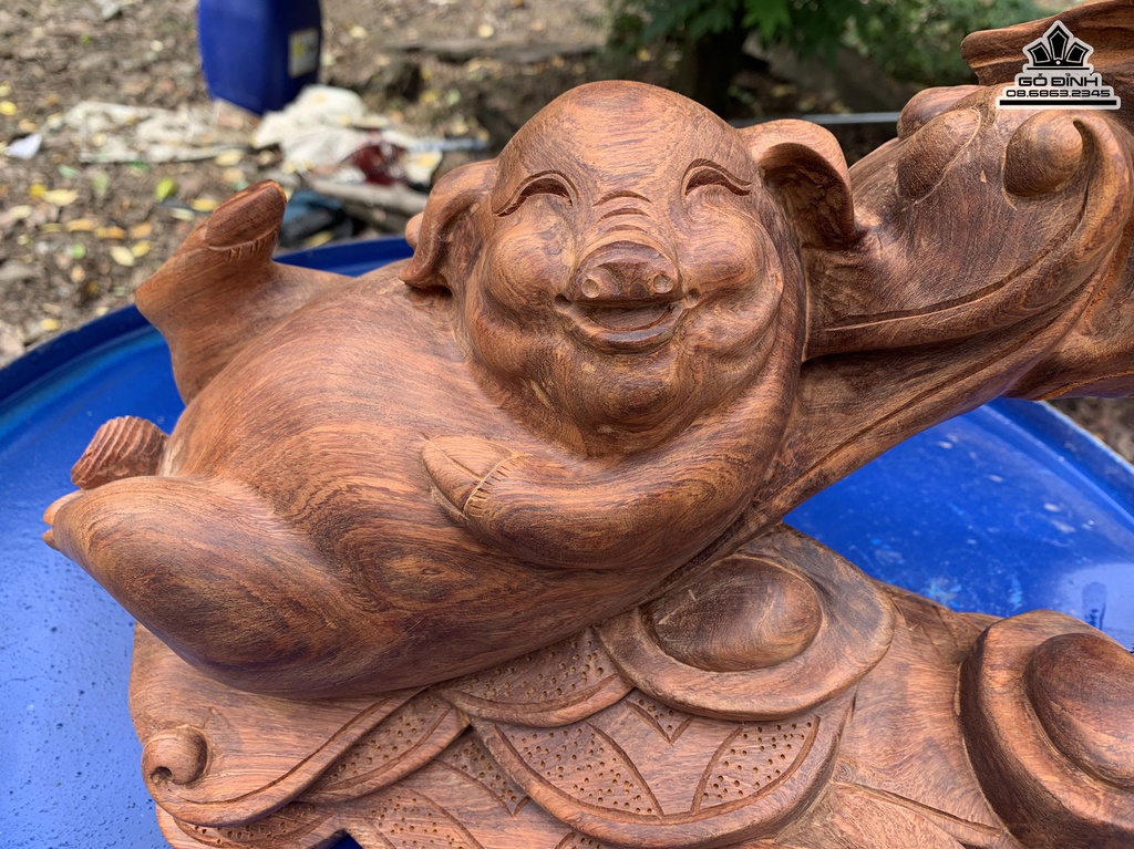 Tượng Heo Gỗ Hương Việt Cao 24 Ngang 32 Sâu 18 (cm) 2