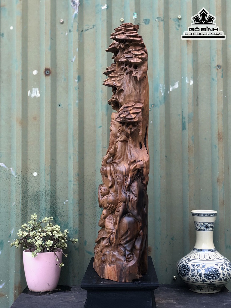 Tượng Phúc Lộc Thọ (Tam Đa) Gỗ Bách Xanh Cao 69 Ngang 33 Sâu 14 (cm) 1