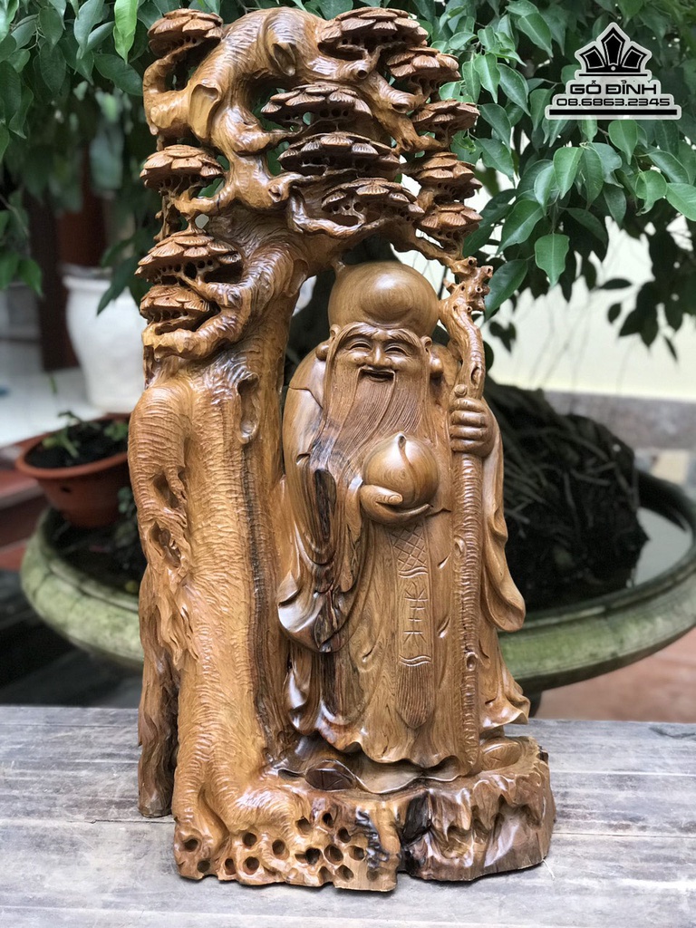 Tượng Ông Thọ Gỗ Bách Xanh Cao 76 Ngang 40 Sâu 25 (cm) 5