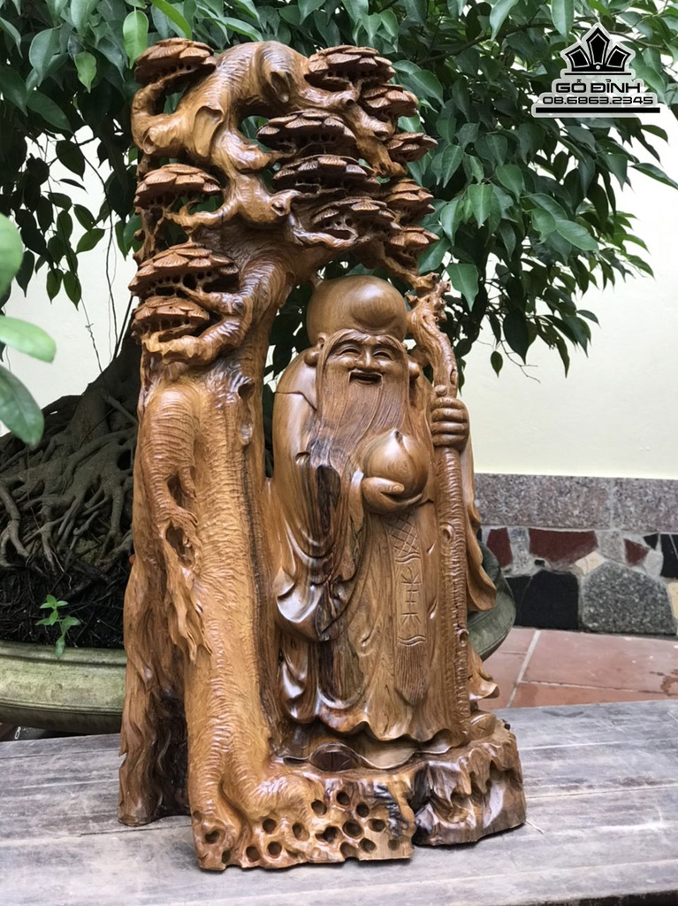 Tượng Ông Thọ Gỗ Bách Xanh Cao 76 Ngang 40 Sâu 25 (cm) 6
