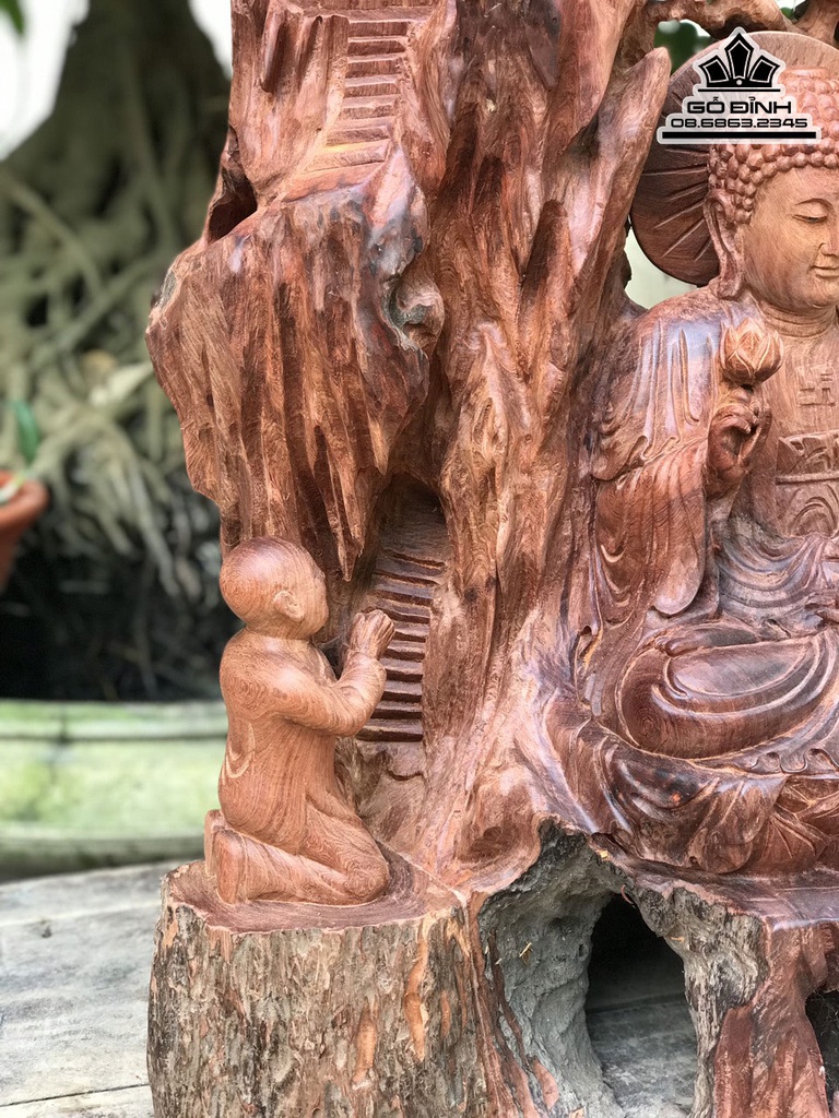 Tượng Nhất Tâm Bái Phật Gỗ Hương Cao 64 Ngang 40 Sâu 35 (cm) 2