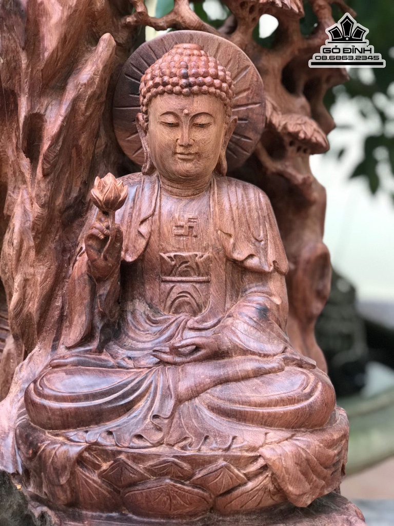 Tượng Nhất Tâm Bái Phật Gỗ Hương Cao 64 Ngang 40 Sâu 35 (cm) 7