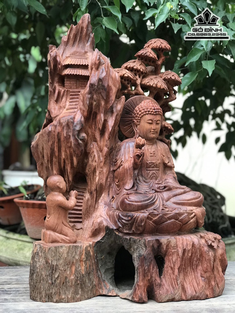 Tượng Nhất Tâm Bái Phật Gỗ Hương Cao 64 Ngang 40 Sâu 35 (cm)8