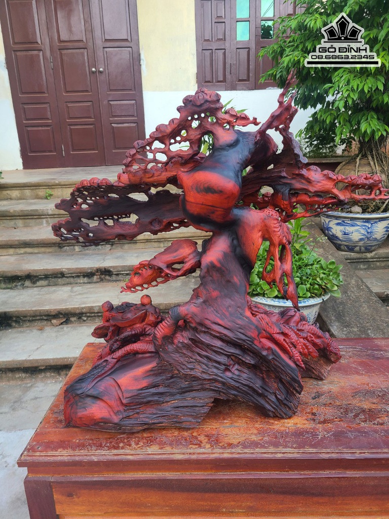 Tượng Phật Di Lặc Ngồi Gốc Tùng Gỗ Trắc Cao 70 Ngang 80 Sâu 40 (cm) 3