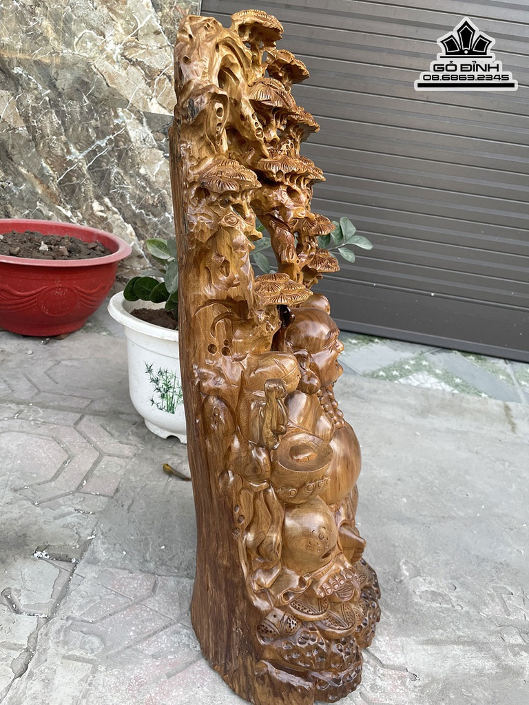 Tượng Phật Di Lặc Ngồi Gốc Tùng Gỗ Bách Xanh Cao 62 Ngang 36 Sâu 20 (cm) 1