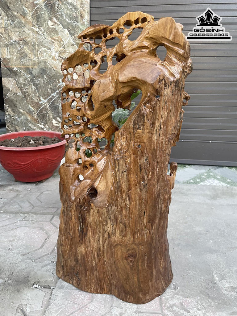 Tượng Phật Di Lặc Ngồi Gốc Tùng Gỗ Bách Xanh Cao 62 Ngang 36 Sâu 20 (cm) 2