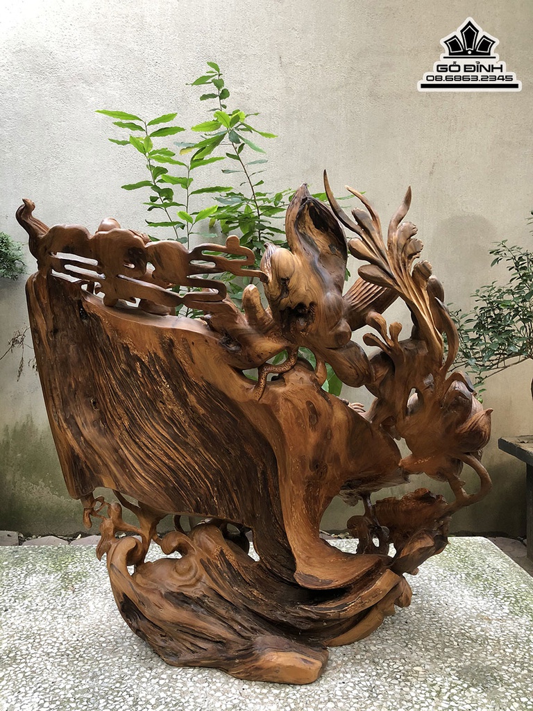 Tượng Phật Di Lặc Ngồi Đài Sen Gỗ Bách Xanh Cao 75 Ngang 72 Sâu 35 (cm) 3