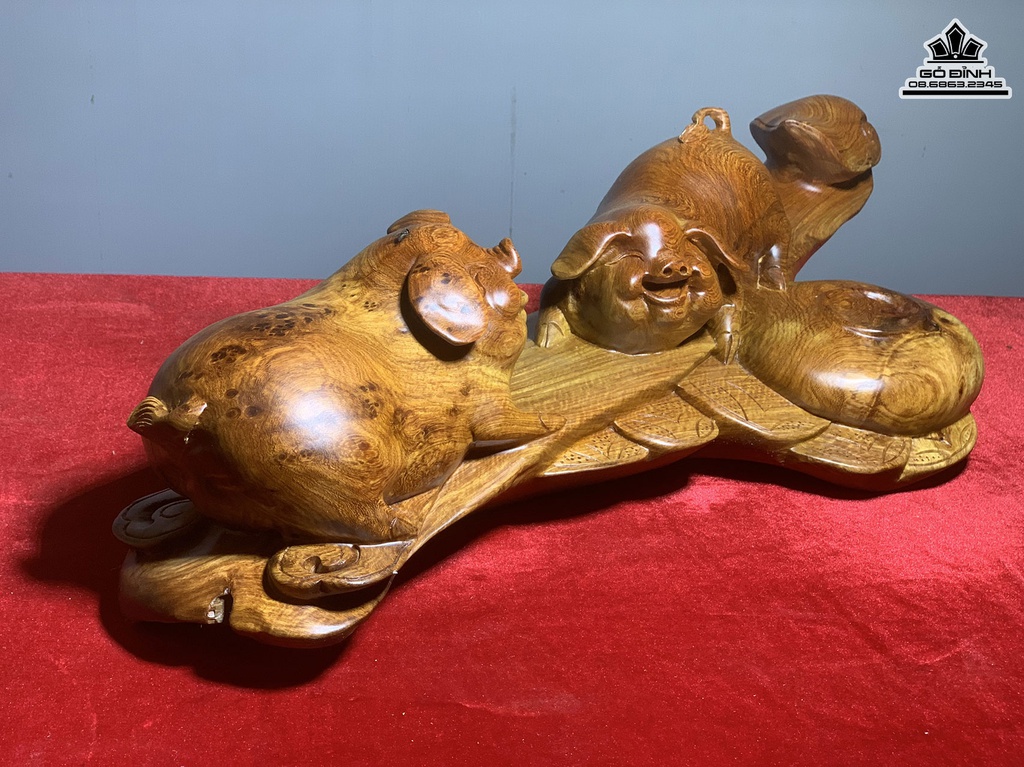 Tượng Heo Gỗ Hương Việt Cao 22 Ngang 55 Sâu 16 (cm) 0