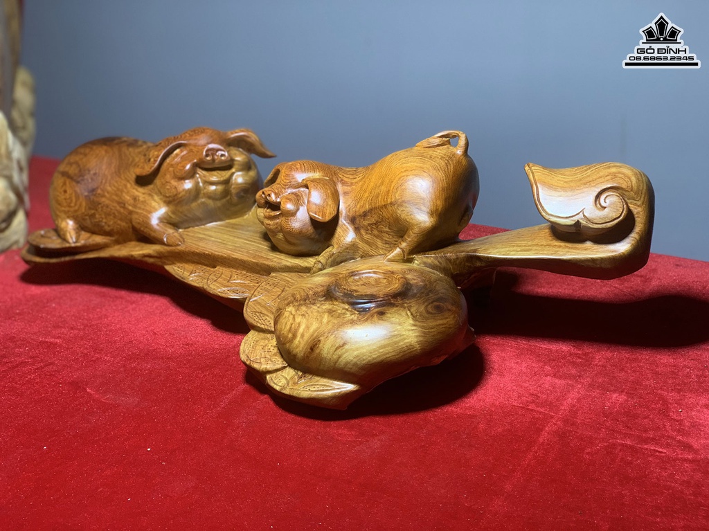 Tượng Heo Gỗ Hương Việt Cao 22 Ngang 55 Sâu 16 (cm) 1