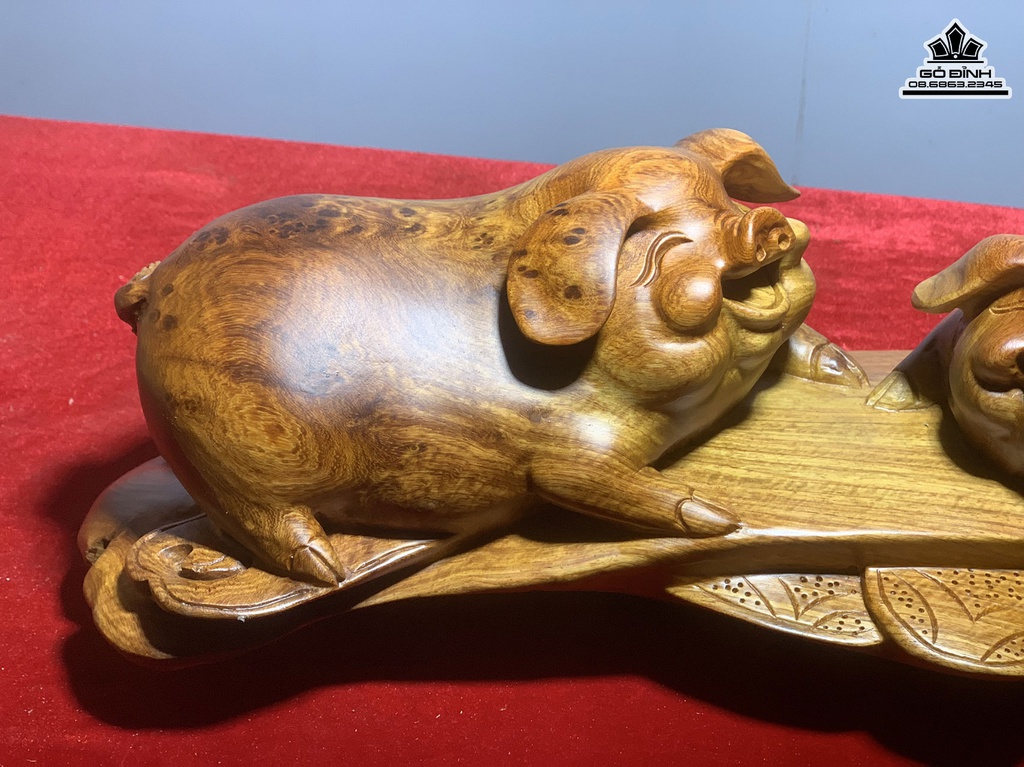 Tượng Heo Gỗ Hương Việt Cao 22 Ngang 55 Sâu 16 (cm) 2