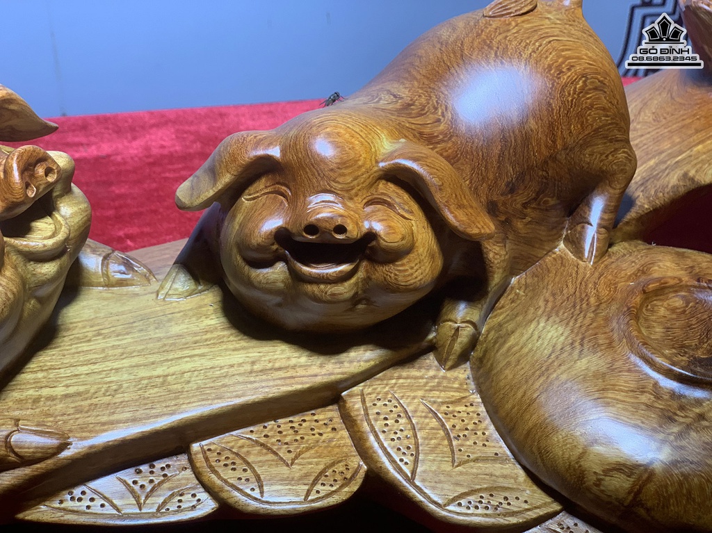 Tượng Heo Gỗ Hương Việt Cao 22 Ngang 55 Sâu 16 (cm) 3