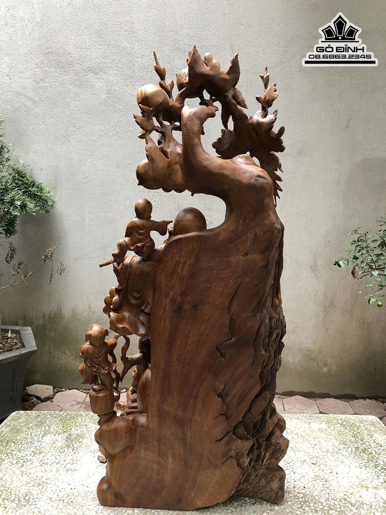 Tượng Phật Di Lặc Đứng Gốc Tùng Gỗ Xá Xị (Gù Hương) Cao 100 Ngang 45 Sâu 30 (cm) 3