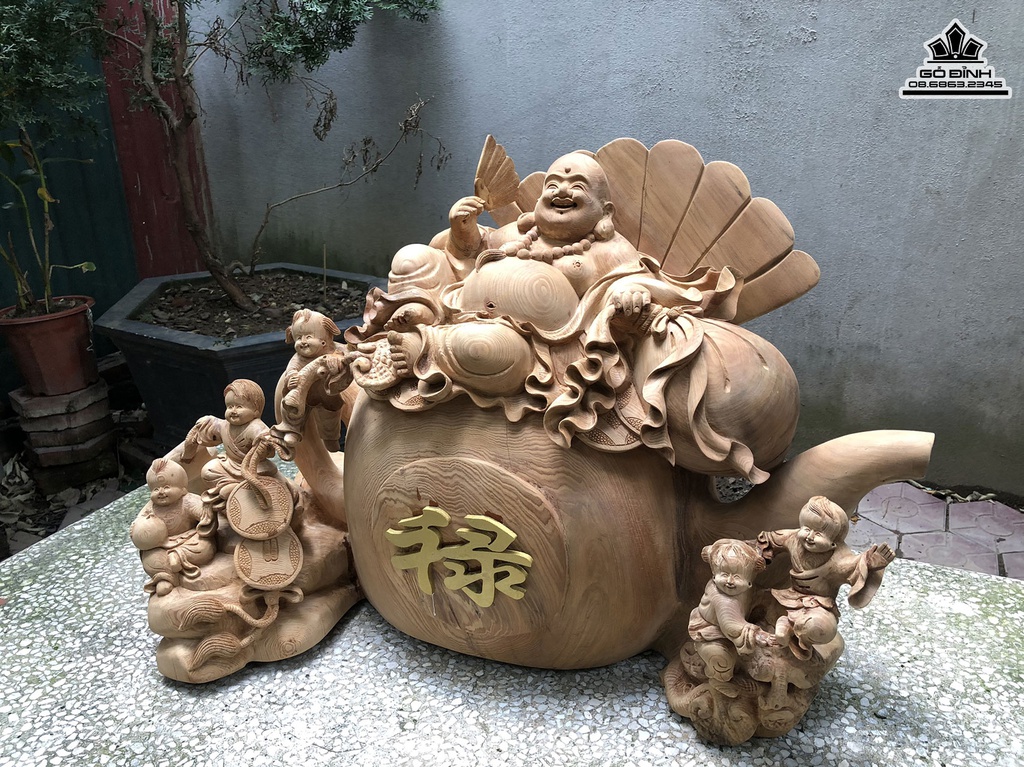 Tượng Phật Di Lặc Ngũ Phúc Gỗ Ngọc Am Cao 46 Ngang 73 Sâu 35 (cm) 0