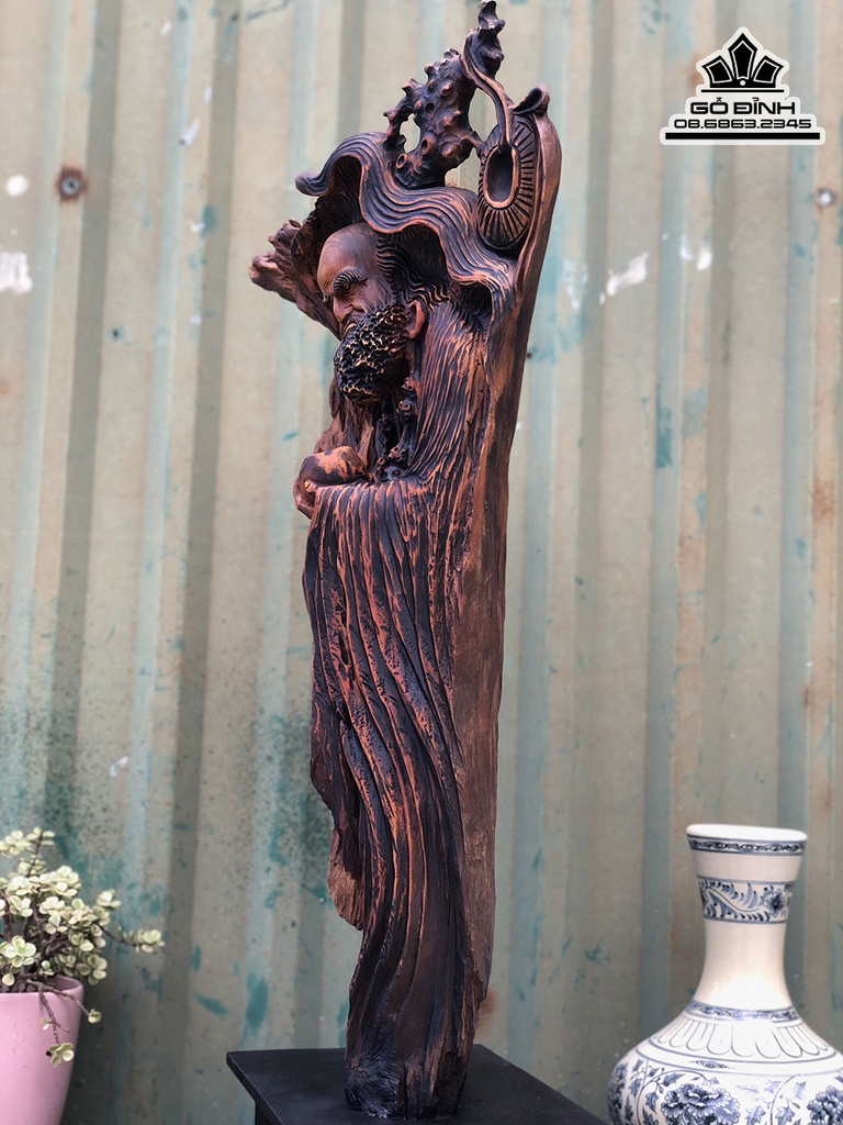 Tượng Đạt Ma Sư Tổ Gỗ Bách Xanh Cao 62 Ngang 38 Sâu 11 (cm) 2