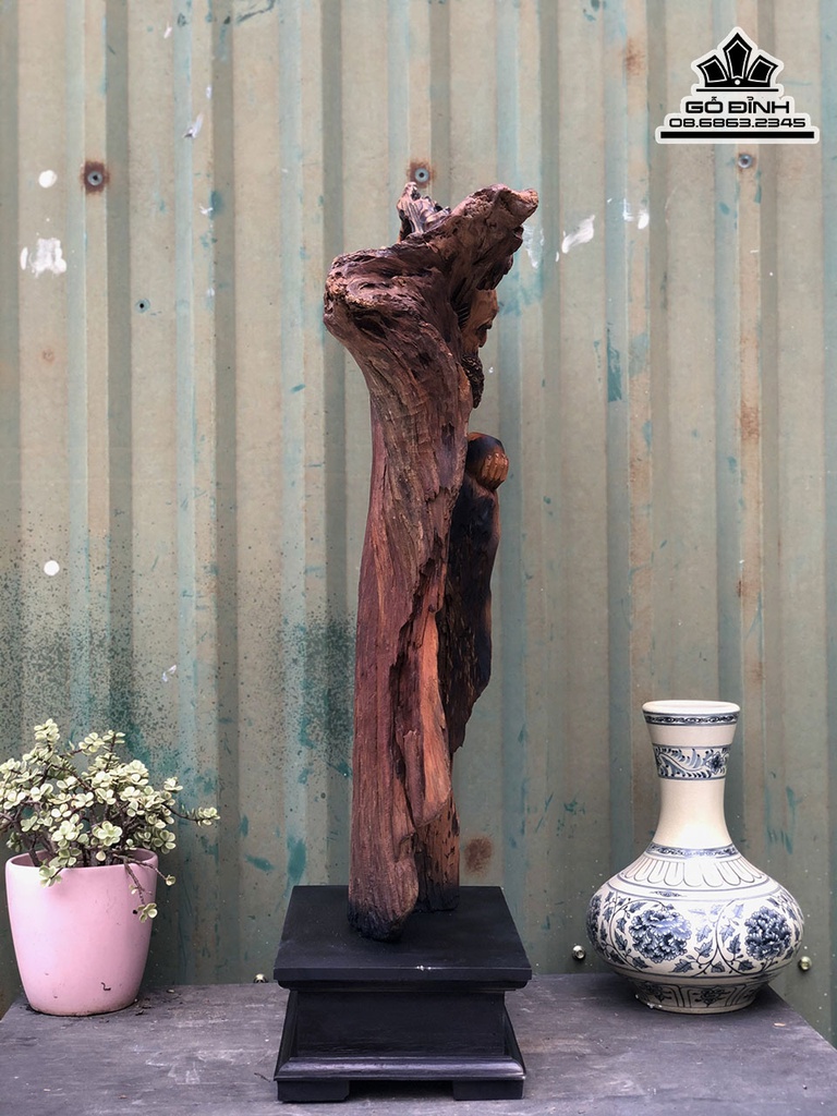 Tượng Đạt Ma Sư Tổ Gỗ Bách Xanh Cao 62 Ngang 38 Sâu 11 (cm) 3