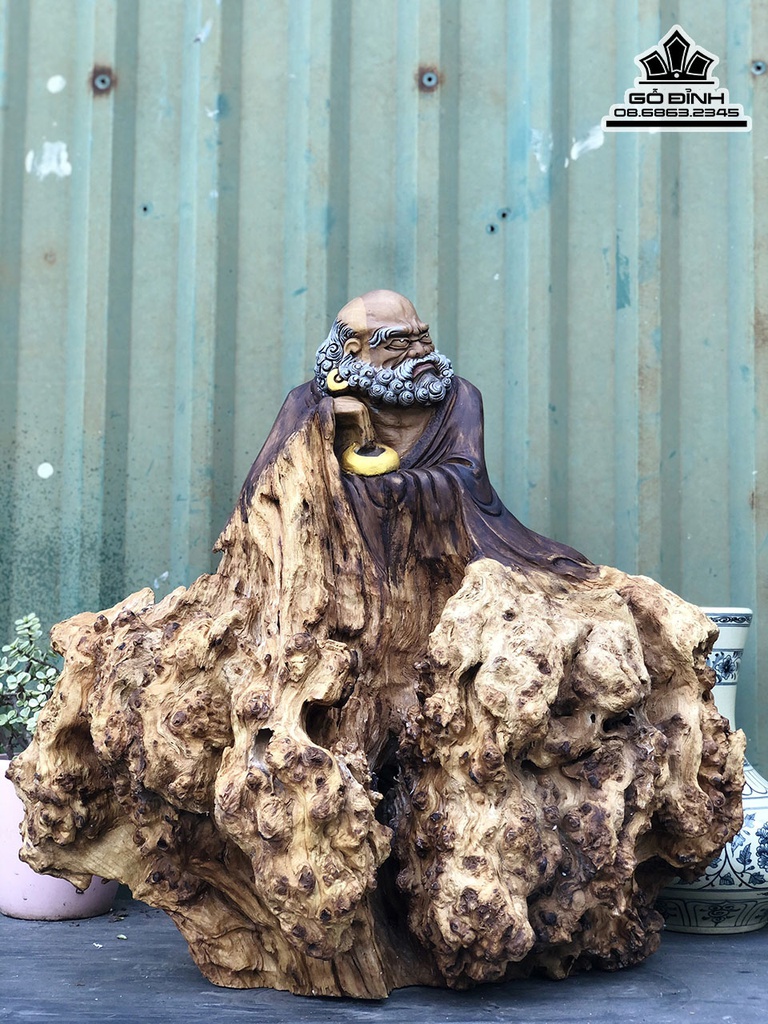 Tượng Đạt Ma Sư Tổ Gỗ Dổi Cao 48 Ngang 46 Sâu 33 (cm) 1