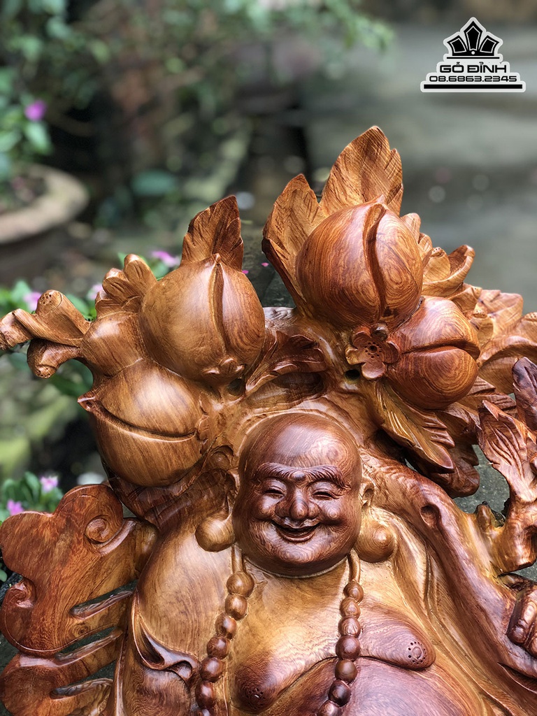 Tượng Phật Di Lặc Vác Cành Đào Gỗ Hương Việt Cao 57 Ngang 53 Sâu 25 (cm) 0