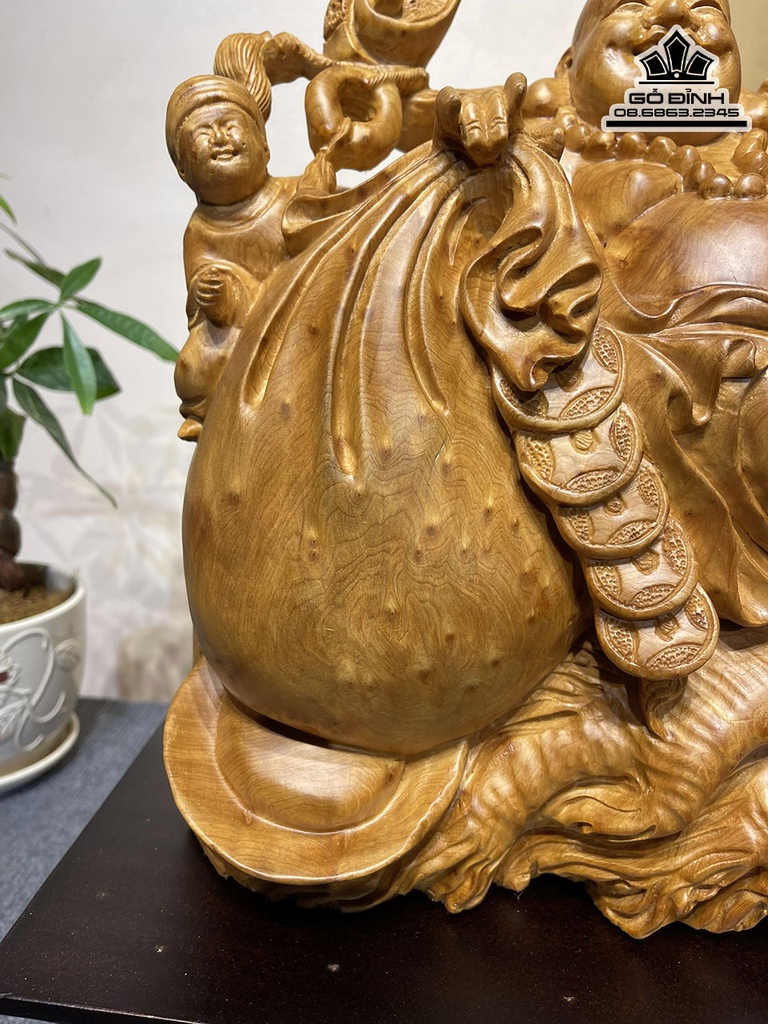 Tượng Phật Di Lặc Ngồi Nhân Sâm Gỗ Ngọc Am Cao 32 Ngang 44 Sâu 17 (cm) 4