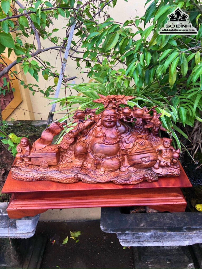 Tượng Phật Di Lặc Vác Cành Đào Gỗ Cẩm Cao 21 Ngang 50 Sâu 18 Cả Kỷ 33 (cm) 1