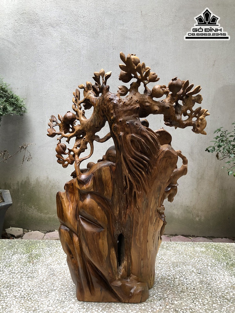 Tượng Phật Di Lặc Ngồi Gốc Đào Gỗ Bách Xanh Cao 75 Ngang 55 Sâu 28 (cm) 3