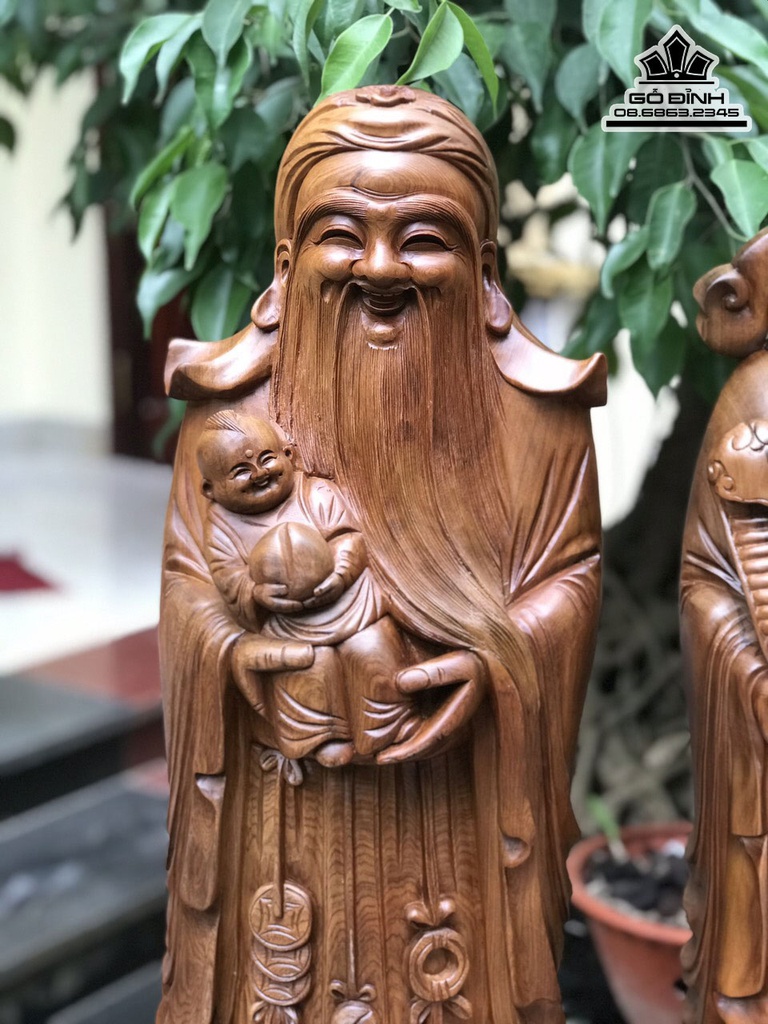 Tượng Phúc Lộc Thọ (Tam Đa) Gỗ Bách Xanh Cao 76 Ngang 26 Sâu 22 (cm) 0