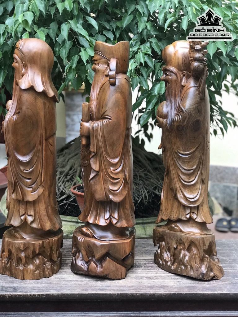 Tượng Phúc Lộc Thọ (Tam Đa) Gỗ Bách Xanh Cao 76 Ngang 26 Sâu 22 (cm) 1