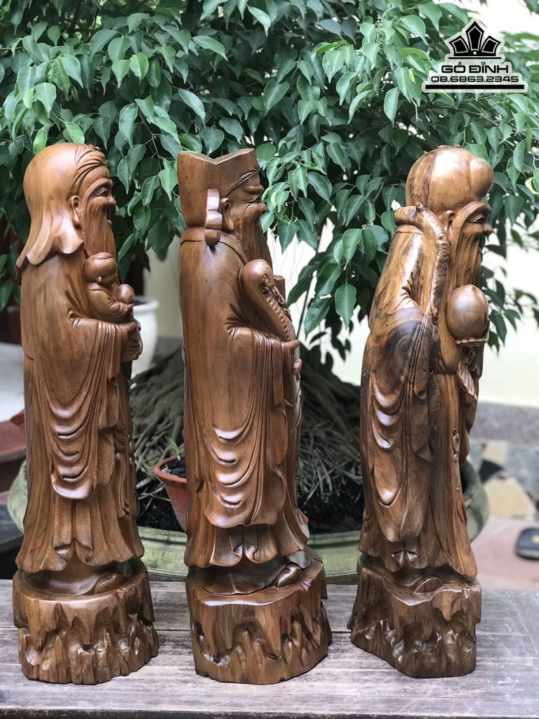 Tượng Phúc Lộc Thọ (Tam Đa) Gỗ Bách Xanh Cao 76 Ngang 26 Sâu 22 (cm) 6