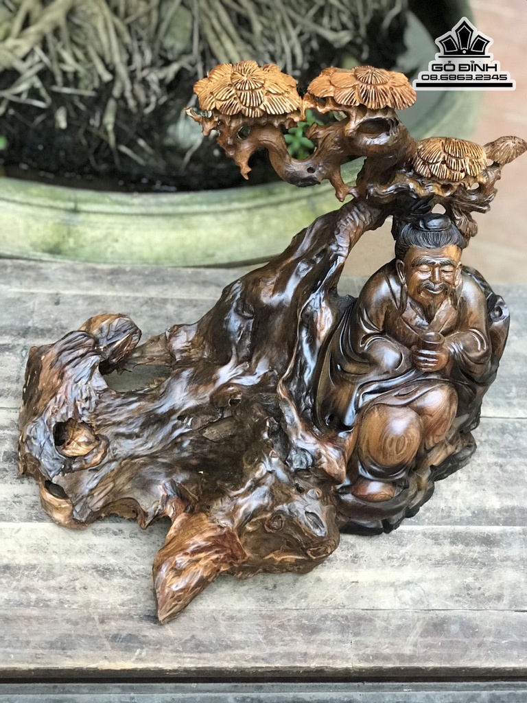 Tượng Thần Trà Gỗ Bách Xanh Cao 36 Ngang 43 Sâu 29 (cm) 4