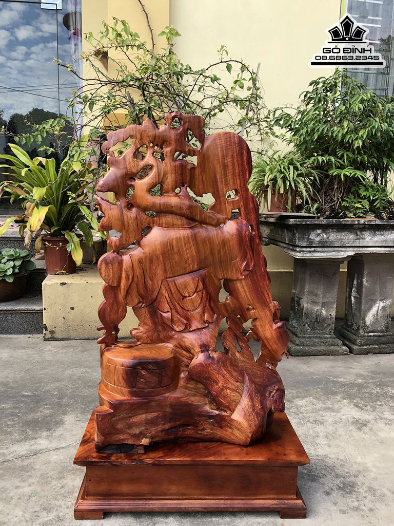 Tượng Phật Di Lặc Vác Cành Đào Gỗ Hương Việt Cao 90 Ngang 58 Sâu 27 Cả Kỷ 107 (cm) 0