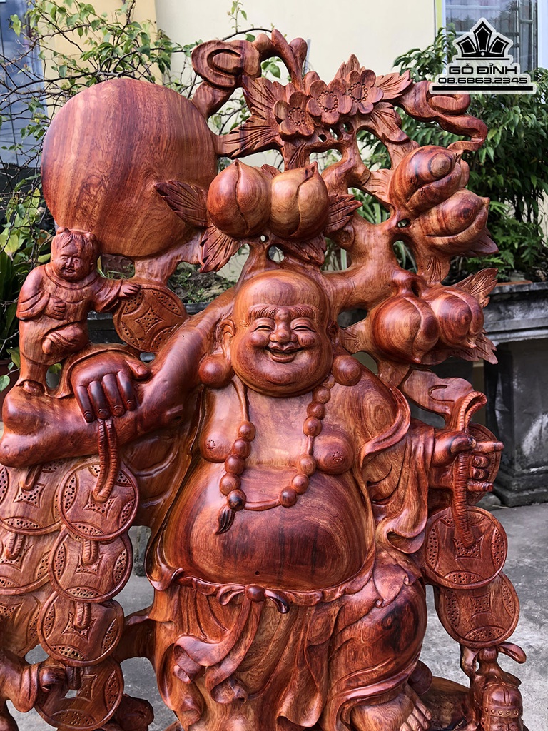 Tượng Phật Di Lặc Vác Cành Đào Gỗ Hương Việt Cao 90 Ngang 58 Sâu 27 Cả Kỷ 107 (cm) 1