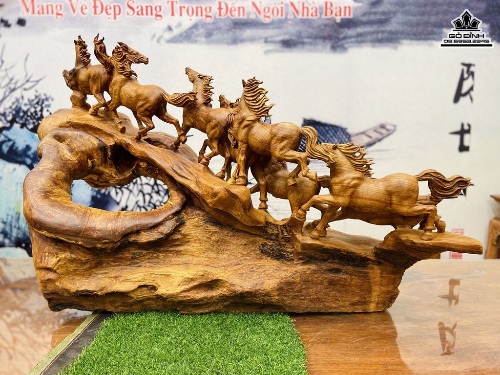 Tượng Ngựa Phong Thủy (Bát Mã) Gỗ Hương Cao 72 Ngang 120 Sâu 50 (cm) 2